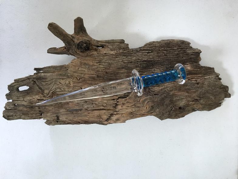 Glass dagger with blue rope handle $175